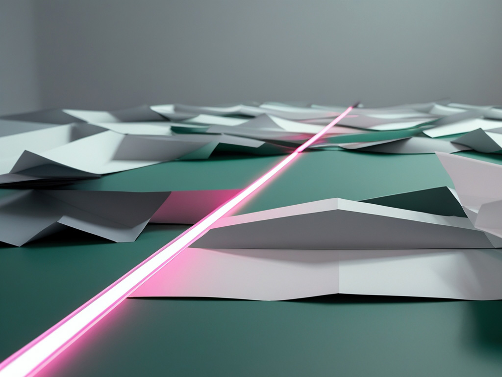 Abstract image of a pink light ray cutting a clear path through a complex structure, representing The Bottom Line's Leadership Guidance.